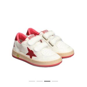 Golden Goose White and Red Velcro Sneakers